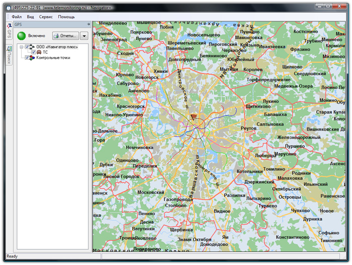Слежение за подвижными объектами. Главное окно программы мониторинга транспорта